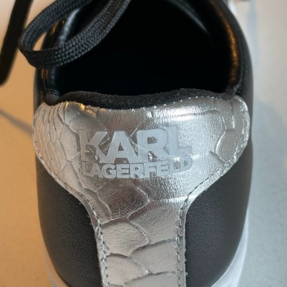 Karl Lagerfeld black leather sneakers w/ Karl icon appliqué, size EUR 37/US 6 - Picture 3 of 8